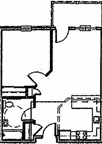 Floor plan for 1 bed, 1 bath, 600 sqft